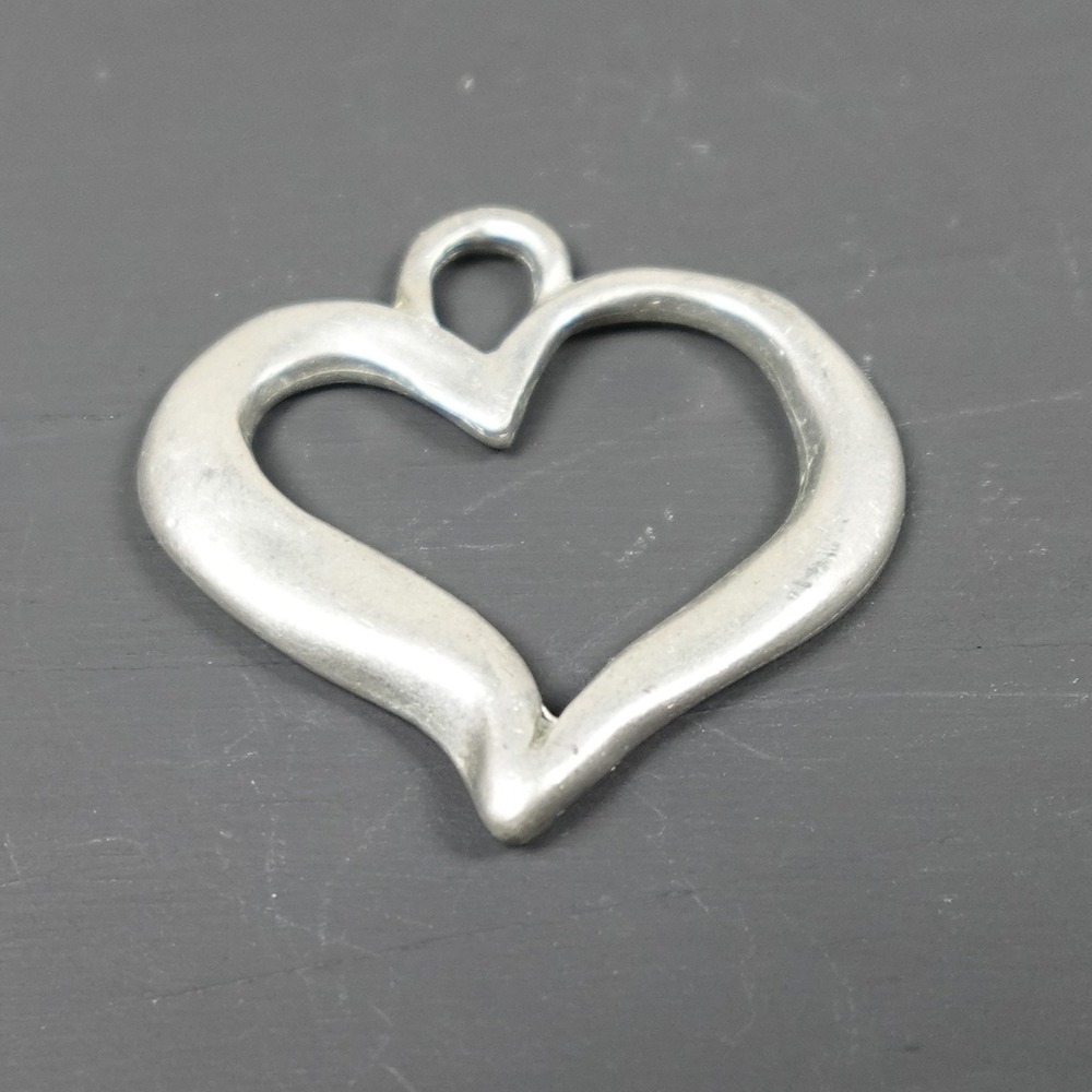Hutton Pewter Open Heart Pendant Artisan Silver Tone Charm 1.5 Inch